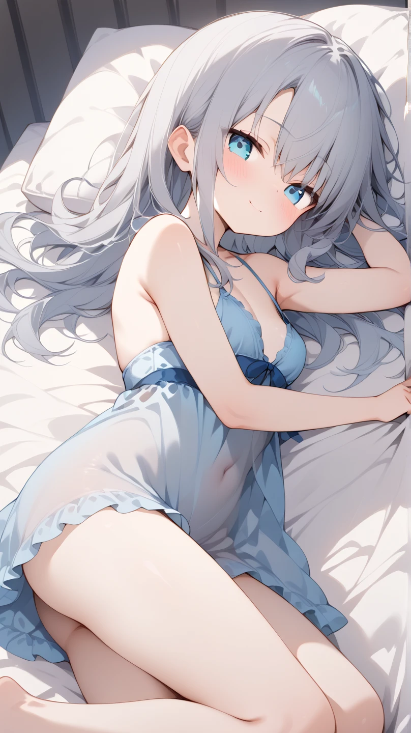 high quality, 最high quality、 Stylish design, (((The cutest girl))), ((Thin legs))、(((最high quality))), High resolution, ((detailed)), ((masterpiece)), ((Super detailed)), 14-year-old girl、(Inner color hairstyle)、((Lie on your back in bed)),((Sexy summer clothes)),((Sexual)),(((Shyness)))