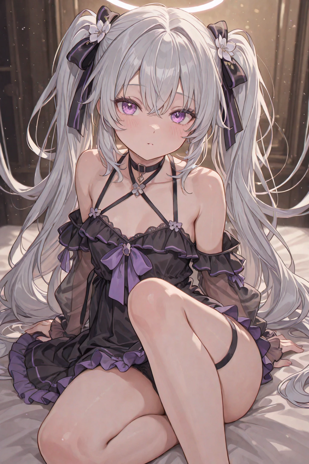(((nsfw:1.3))),((side tie panties:1.3)),((looking pussy panties:1.3)),((high quality pussy:1.3)),(open chest:1.3),((very flat chest :1.3)),((open design skirt:1.3)),((garter)),highest quality, masterpiece, long eyelashes, Sparkling輝く目, Dresses with ruffles and ribbons, Eat cake in a café, Sparkling, Cat ear, flower hair ornament,