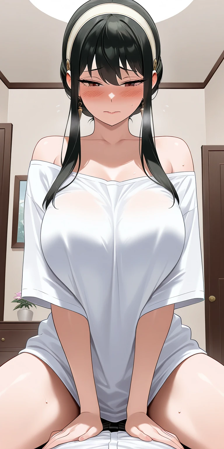 score_9, score_8_up, score_7_up, source anime, anime screencap, masterpiece, expressive eyes, perfect face, cinematic lighting, volumetric lighting, bloom, post processing, Expressiveh, komi shouko, black hair, black hair, long hair, big breasts, thick thighs, oiled skin, looking at viewer, parted lips, sweaty, sweat, sweating, sauna background, sunset, ((steam)), sitting, crossing legs, leaning back, sitting, spread arms, lowered head, BodyTowel