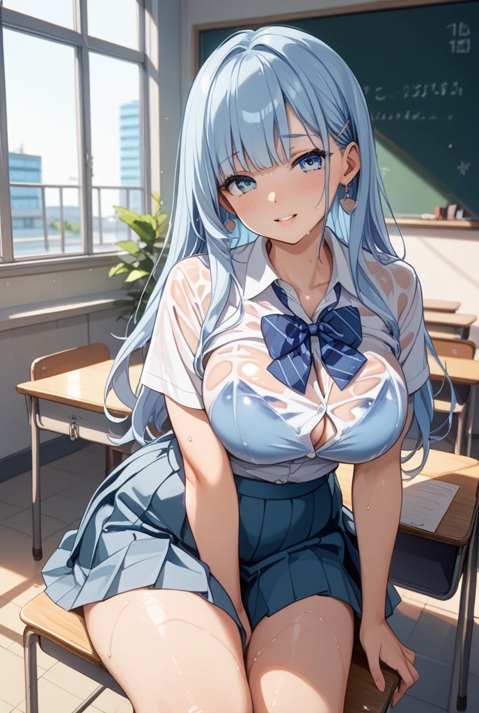 masterpiece), delicate, extremely detailed, (watercolor), blooming, illustration, digital art, best lights, best shadows,(1girl:1.4), (solo:1.2), (beautiful eyes, shiny eyes), (fluffy hair), photography, Studio Quality, (best quality, glowing light, blushed, glistening, shiny skin, white skin, ultra detailed), sexy, (no bra, naked, black panties, string panties, big boobs, big breasts, from above), kamisato_ayaka, genshin impact, (detailed background, complex background, school, classroom, window), (perfect face, detailed face, detailed eyes,perfect hands,perfect fingers), cowboy shot, ((8k wallpaper))