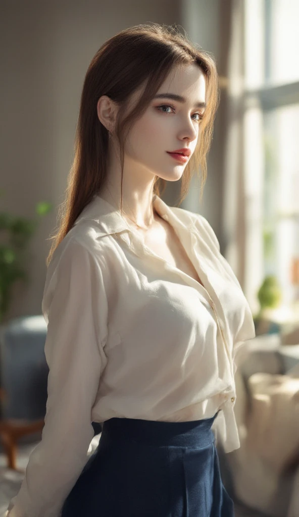 (photorealistic:1.5), (solo, one girl:1.5),(shine a bright light on women),(ultimate beautiful girl:1.5),(shiny skin),(oily skin),(red Hair:1.3),(Super long hair:1.3),(use pink glossy lips),(healthy body),(sweet smelling girl),(virgin girl),chuuChloe,(clean girl),(cute:1.3),(relaxing time:1.5),(Serious face),(ultra sexy1.5),(very happy),flowers,(very large eyes:1.5),(high nose),(sheer shirt),(thin clothes),(slender body),(animation style face:1.5),(elegant)