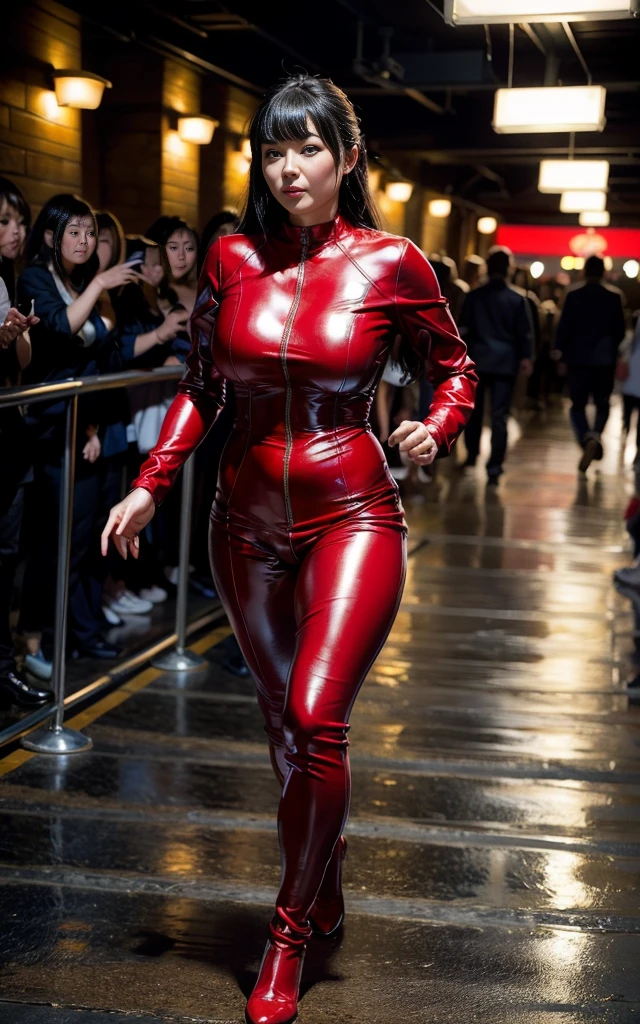 (masterpiece), (solo character), (best quality), (photorealistic 1.4), (EpicRealLife), (night time), (Maximoff bodysuit), (tall scarlet-10) (large breasts), (European model), (tall woman), (athletic body), (tall d4k0t4), (latex bodysuit), (green eyes), ( scarlet-10 helmet), (helmet on head), ( scarlet-10 leotard), (red cape), (elbow gloves,), (tall n4t4l13p-v2, Natalie Portman), (young woman) , (scarlet-10 helmet), (scarlet-10 thighhigh),(neon lights), (boots), (flashphoto), (night time), (at night), (neon lights), (new york city street), (pose for pictures),