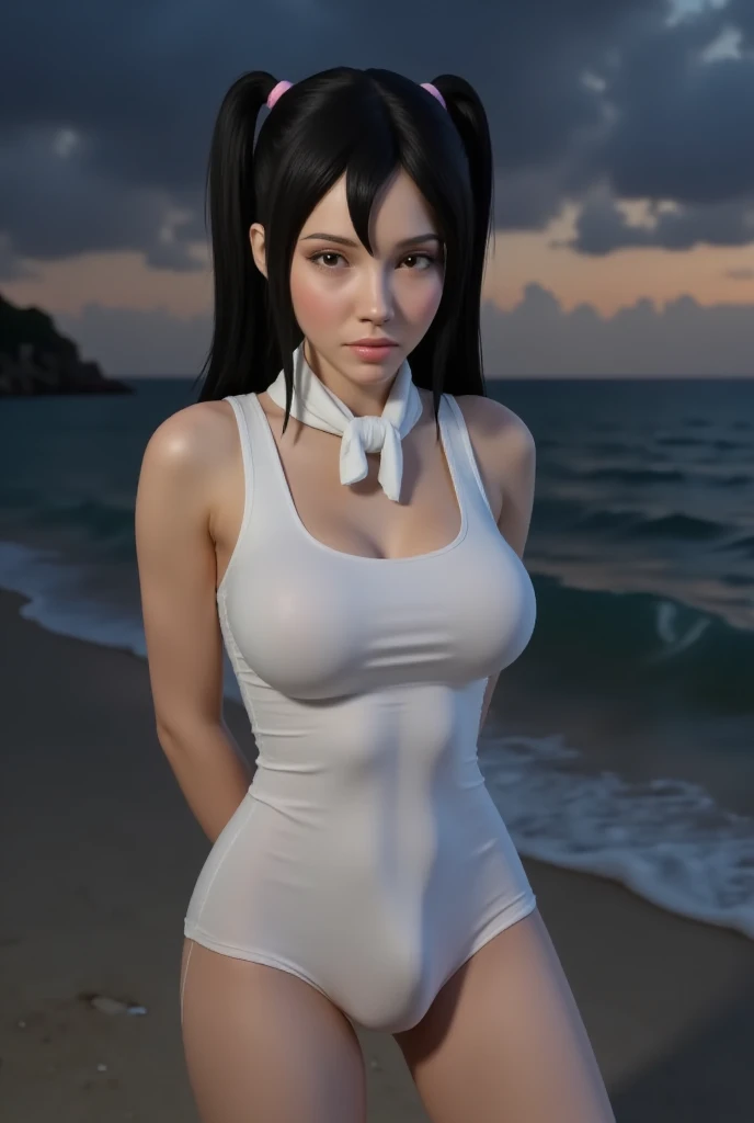 (nsfw:1.5),obra maestra, una mujer perfecta con una hermosa figura, arboles de cerezo, cabello muy largo ponytail, ponytail, multicolored hair negro y morado, cabello negro y morado, cabello extremadamente largo, long hair, disparo de cuerpo completo, (cuerpo completo:1.2). detalles de la textura de la cara y la piel bellamente presentados, bodysuit, (ropa sin fugas muy ajustada), ojos detallados, realista, pechos gigantescos:1.4, (pechos gigantescos:1.2), Gargantilla, (dedo del pie de camello, Cameltoe, en forma de, V-String bragas: 1.4, bragas tiradas hacia un lado, hermosas piernas, dia soleado, dia muy caluroso, sol de frente, ropa sin fugas muy ajustada