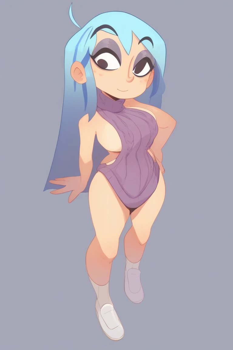 ((High Quality)) ((Perfect Autonomy)) Masterpiece, Coco Pommel, one girl only, evil smug grin, naked, 
very big breats, sexy body, Coco Pommel Equestria Girls, full body standing at a right side angle, looking down at something, white background, Coco Pommel, cuerpo completo, high resolusion 