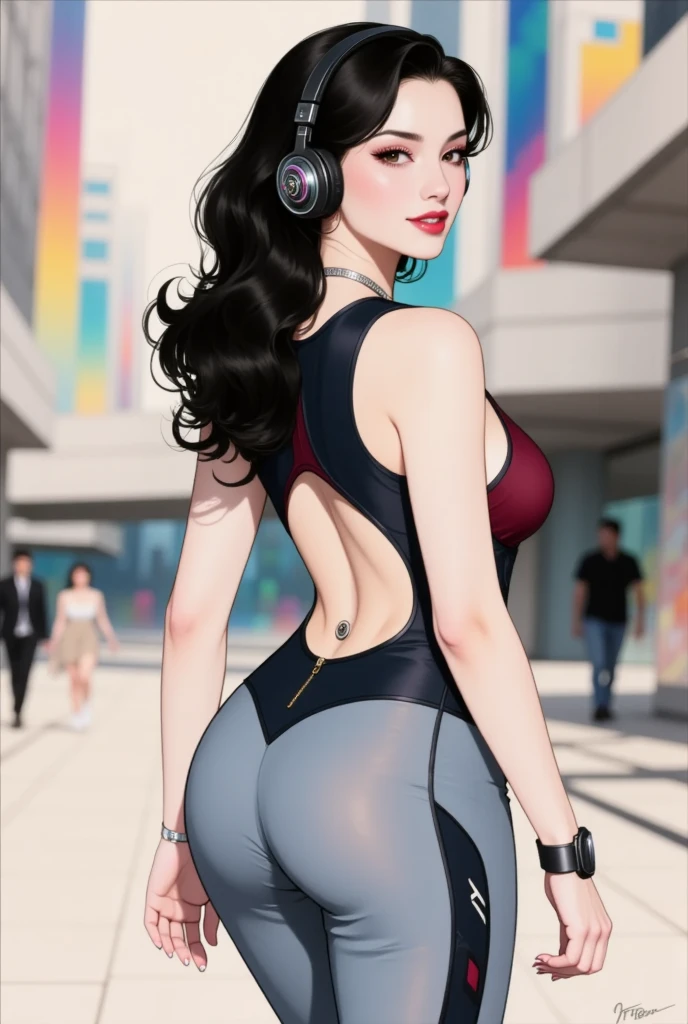 duas garotas em uma saia preta, em um metro cheio, muita cheio, garota com bunda grande, bunda grande, sexy, de costas, metro lotado, metro apertado, mostrando a bunda,