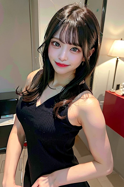 nsfw、Big Tits、full body、whole body、double eyelid、Highest quality, Very detailed, Fine details, lie on own stomach、High resolution, 8k, Perfect dynamic composition, Beautiful details, ,Natural color lip, A shy smile,Beautiful 20 year old woman、The only person, Cute type、Long Black Hair、Glamorous body、solo