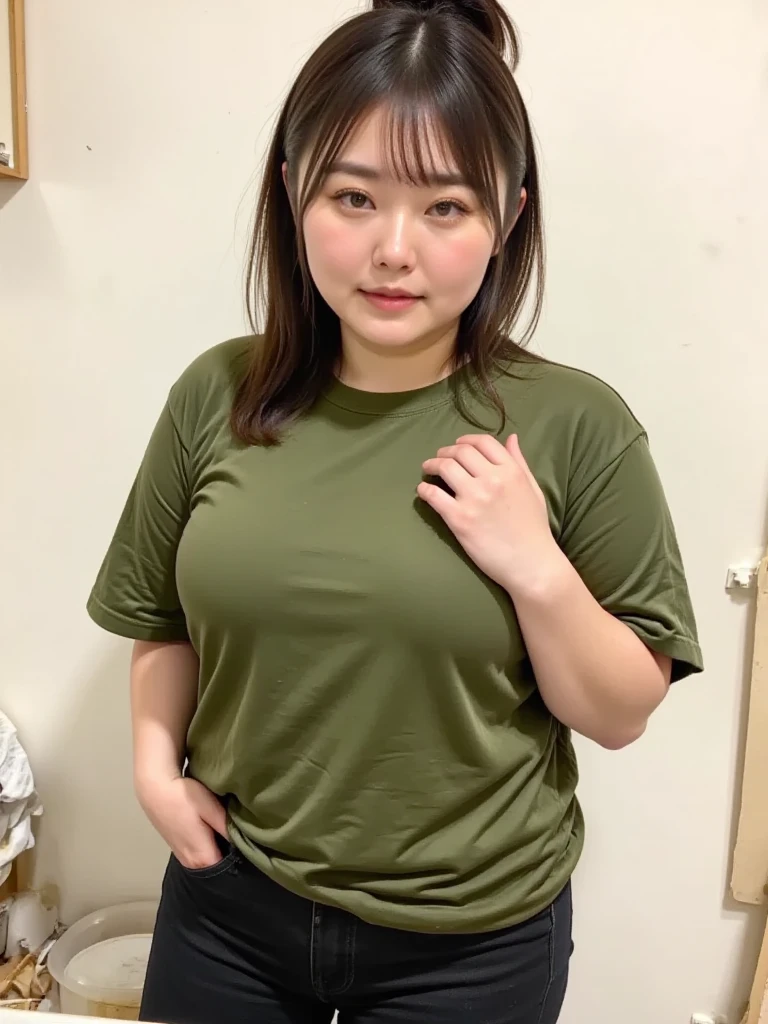 (1 Girl's breasts、Overweight、Extremely fat、chubby、Sweat muscles、japanes、camouflage uniform