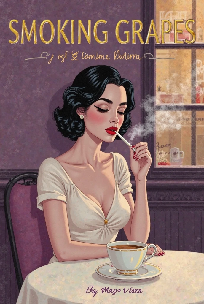Naked atractive woman with slim body medium sized butt and ample breasts, realistic style, picture in Black and white, she is drinking tea from a teacup while playing with her breasts, she is horny ready to have a sex , she is sitting on her knees on the bed