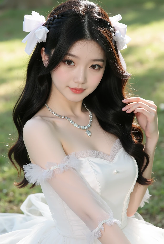 (highest quality、table top、8K、best image quality、hyper realism)、The most luxurious and uniquely beautiful princess、The finest princess in heaven、(Top quality giant tiara、The finest giant jewelry、finest jewelry decoration)、highly detailed face、upper body photo、big breasts、(look at me最大の笑顔、The happiest smile), look at me、long hair fluttering in the wind, (Colorful flower garden、Colorful flower garden、A paradise of colorful flowers), The most luxurious pure white dress、accurate anatomy、fairy tale atmosphere、fairy tale sparkle、sacred waterfall、(heavenly atmosphere、A treasure trove of beautiful nature、paradise、Mystical Heaven、paradis)、Shining beautiful skin
