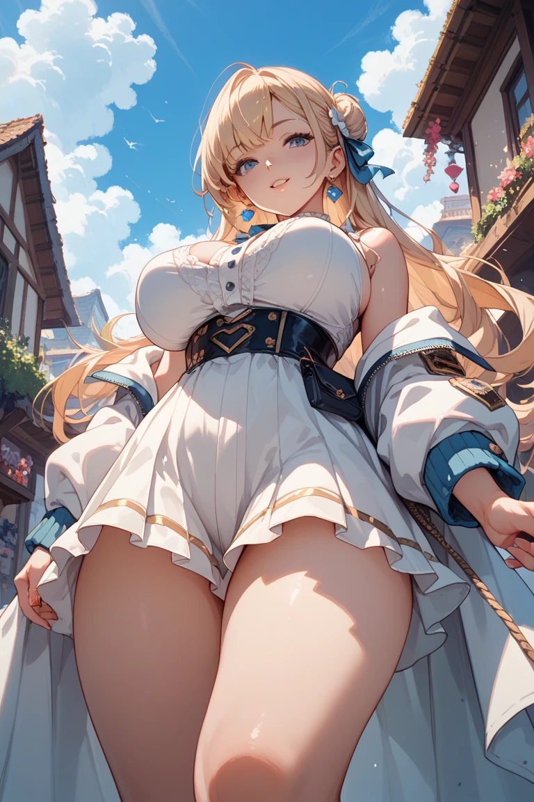 top-quality、realistic touch,high-detail、photoRealstic、、Long body、skirts that are too short、big eye、Big breasts that are about to fall out of your clothes、Strong platinum blonde eyelashes、platinum-blonde、Beautie、A sexy、full body Esbian、Sparkling eyes、Submissive smile、Flushed cheeks、Kamimei、thin-waist、Sleeveless、Voluptuous thighs、Enraptured look、Raked bangs、The forehead is protruding、See-through clothing、high-heels、Squatting with open legs、Railway station platform、Underwear that digs in and shows camel toe