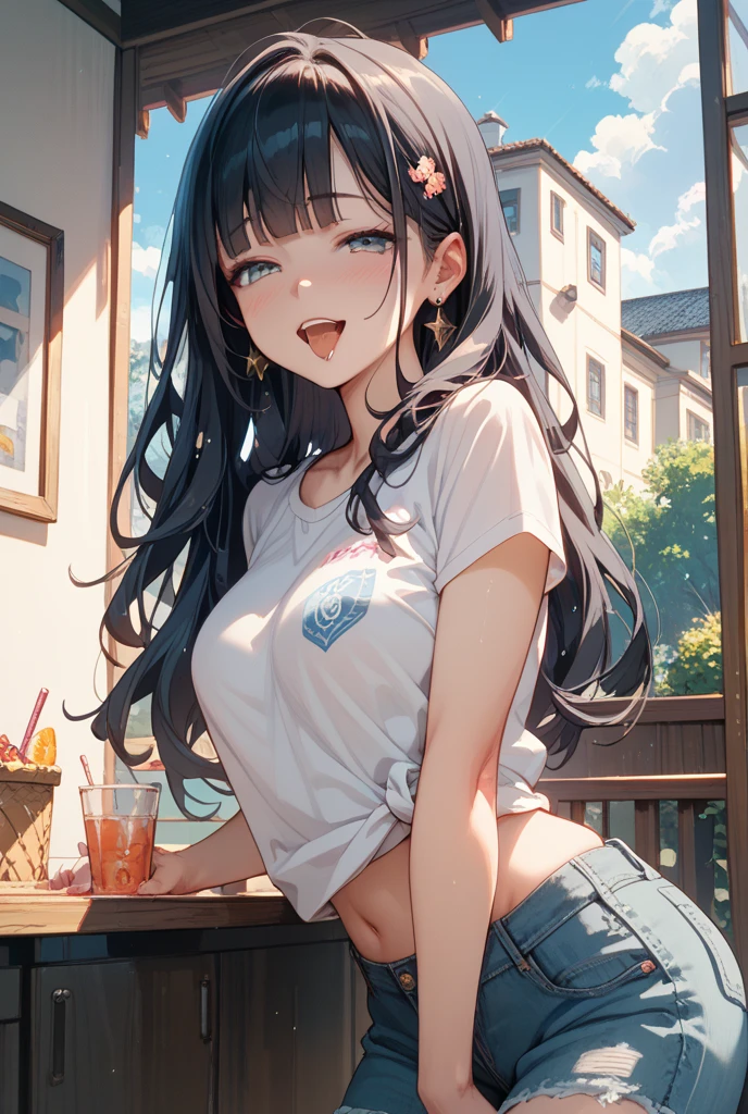 ((highest quality)), ((masterpiece)),High resolution (High Dynamic Range),Ray tracing, Super Resolution, (((anime screencap, black outline, Written boundary depth , written soft outline))), blur, bokeh, Maximum clarity and sharpness,Multilayer Texture,surface shading,Accurate simulation of light-matter interactions,Perfect Proportions,Two-tone lighting, White balance,8K, two woman, BREAK beautiful hair, Beautiful Face, Beautiful and beautiful eyes, Beautiful body, Beautiful breasts, Beautiful thighs, Beautiful feet, Beautiful fingers, (Beautiful views) , breast enlarged, large breast, perky tits, (blush, 20 years, seductive adult woman , anime gyaru , Narrow eyes) , streaked hair, hair intakes, colored inner hair, BREAK (((portrait, close up, cowboy shot, looking at viewer, \(face waiting for kiss\):1.3))), ((breast on table:1.3)) BREAK (sitting, a girl relaxing in a bedroom:1.3, book and coffee cup on table, Inside a crowded cafe),