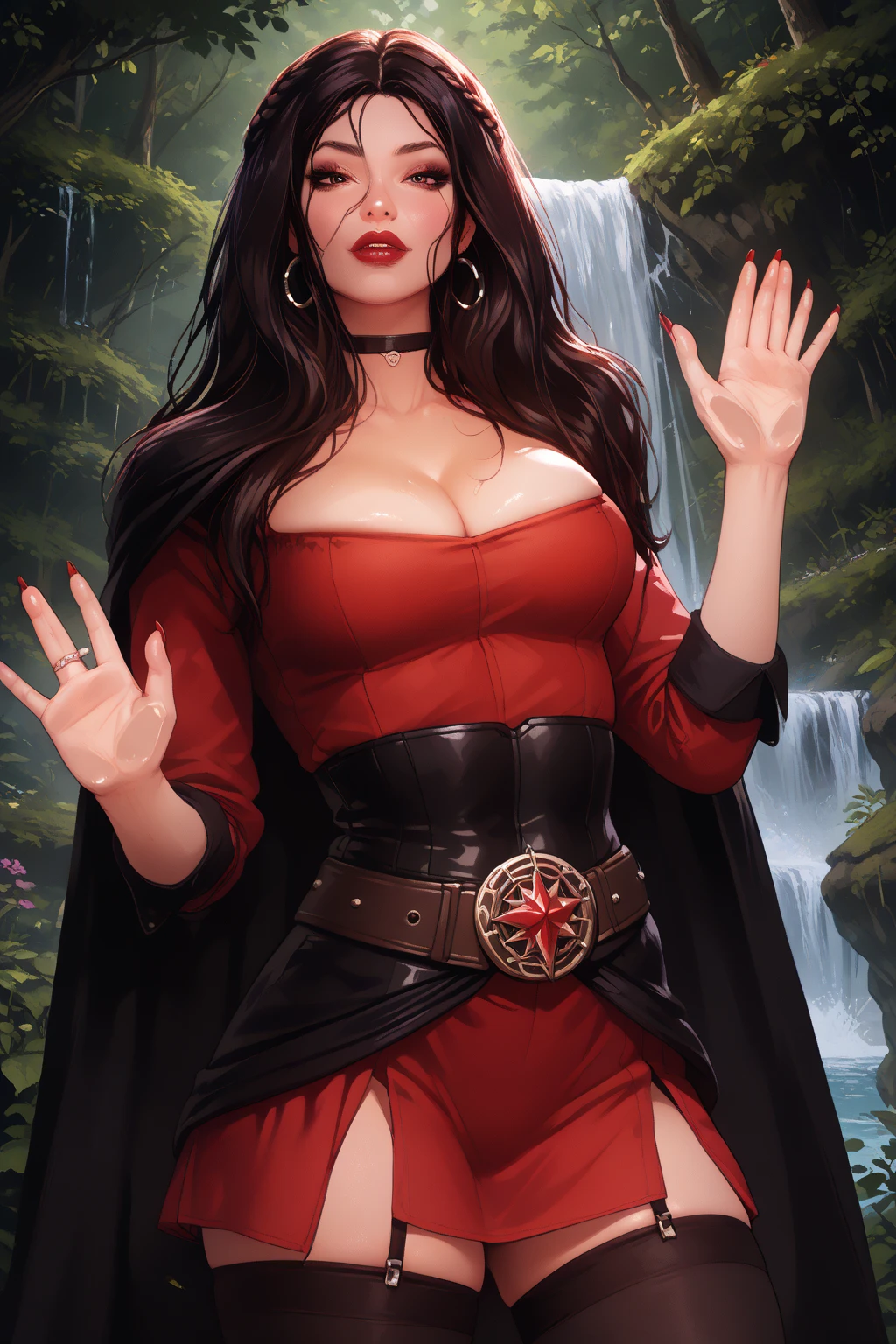 (score_9, score_8_up), score_7_up, 1girl, Morrigan Aensland, morrigana, full body, portrait, wide angle, white skin, bright red lipstick, exposed breasts, perfect cleavage, perfectly heavy breasts, erect nipples, (natural breasts:1.5), oval face, slim body, flat abs, blue eyes, torn high stockings, perfect natural breasts, eyes open wide, eyes in pleasure, moaning, penis beside face, silly fucked, force penetration, multiple cumshot, magical lighting, fire burning, red background, morning light, maintain partial clothing, messy hair, force sex, mouth drooling cum, cum mouthful, cum on cleavage, cum on face, nipples pitch, (sweat body:1.5), motion lines, (collarbone:1.5), blush ears, multiple penis, triple penetrations, two penis in vagina,, (huge penis:1.8), breast fuck, eager moaning happy look, consensual sex, fantastical, size difference, leg spread, (spitroast:1.2), deepthroat, rough sex, epic sex, head grab, ass grab, (hands on penis:1.5), ((breast grab:1.5)), missionary position, POV, head grab, (ejaculated cum:1.2), submissive expression, cinematic lighting, 8k, high detailed texture, cinematic illumination, volumetric lighting, motion, female focus, sexy pose, large natural breasts, pink nipple, topless, penis between breast, (cum on face:1.0), lewd expression, sound effects, side view, look at viewer, dynamic angle, sideboob, double handjob, size difference