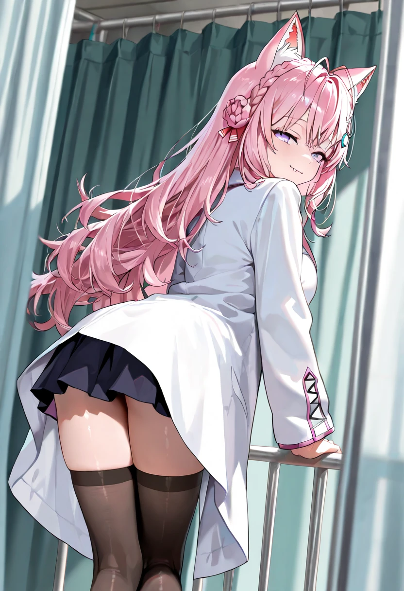 ((Best quality)), ((masterpiece)), (detailed), (In detail) naked 02 (Darling in France) in a big wet pink skirt and pink heel , pink long hair, , On the crib, sits on dick, cat ears, scared face, Sad face, in the ass dildak, raises her ass to the top