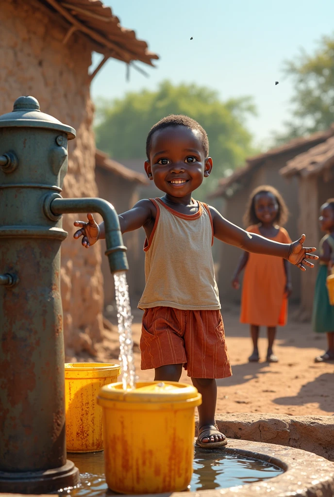 African boy wahsing hands on a high tap