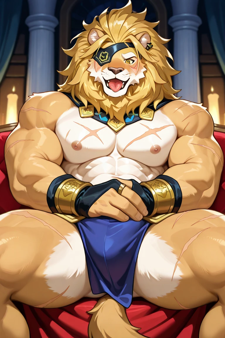 Solo, male, king sitting on throne, throne room background, bulge, by bigcozyorca, by goonie-san, by bebebebebe, by spikedmauler, front view, big buff , dragon, golden fur, bushy tail, buff, wearing crown 👑 and loincloth, steam, panting, blush, hearts, stoic expression, hard cock, boner, throbbing boner, older, sexy pose, beard, massive bulge, throbbing movement around cock, looking at viewer, close up, cock detailed outline, on top of viewer, underwear cock outline, exposing boner, dad, dad bod, daddy