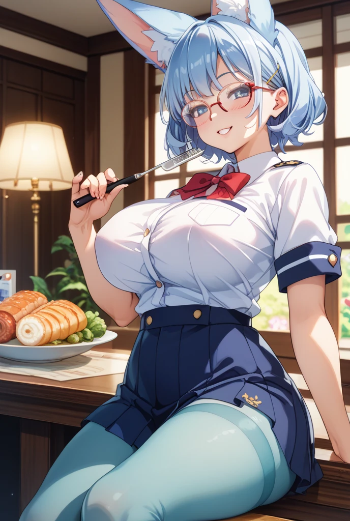 (from below:1.2),(from side:0.9), ((cute Face)), (Close-Up:0.6), ((looking at viewer, holding a icecream)),(Italian sweets magazine cover:1.4), highest quality、(real、photorealistic:1.5),(ultra high resolution,dark blue hair,long hair,side ponytail,hair between eyes,bangs, (beret, black jacket, open clothes, cleavage, midriff, black shorts, black thighhighs, thigh strap, fingerless gloves, single glove:1.2), (double breasted,under bust:1.2), sitting at a table, cute, anime visual of a cute girl, cute anime girl, eating cakes, young anime girl, guweiz, high quality anime artstyle, anime girl, artwork in the style of guweiz, beautiful anime girl, pretty anime girl, (anime girl), official artwork,(with sparkling eyes and a contagious smile),her thin pubic hair, looking at viewer, pose muy sexy"