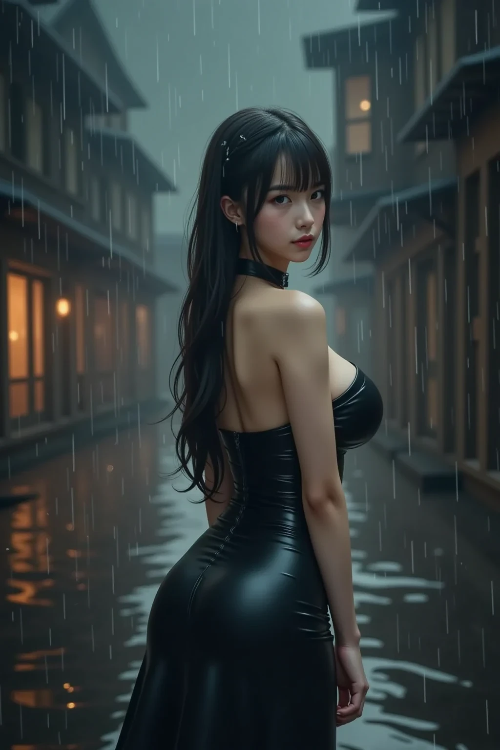 artistic photography of a beautiful bachata dancer in crazy moving in the gigantic city fountain, tight silky bachata outfit, wild wet hair, hourglass figure body, luminism, bar lighting, maximalist, by John William Waterhouse, polished and blink