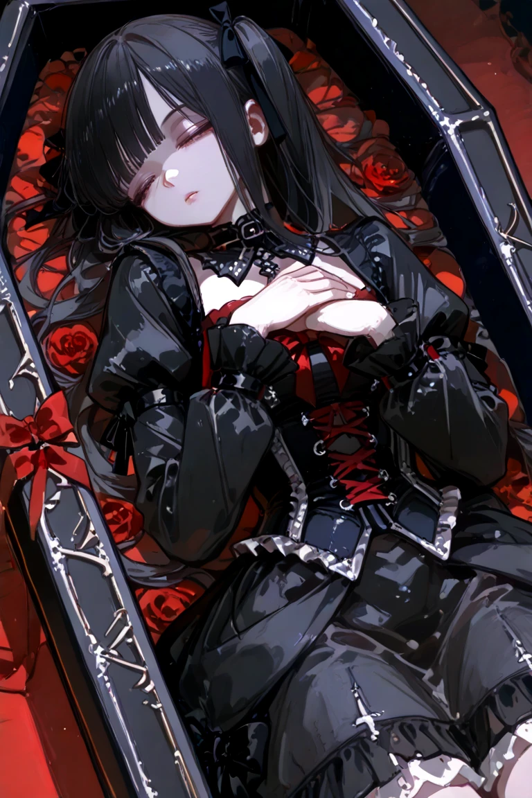 a woman laying in a coffin with roses and crosses, guweiz, extremely detailed artgerm, valentina remenar, guweiz masterpiece, artwork in the style of guweiz, cushart krenz key art feminine, rossdraws sakimimichan, artgerm detailed, artgerm lau, krenzcushart
