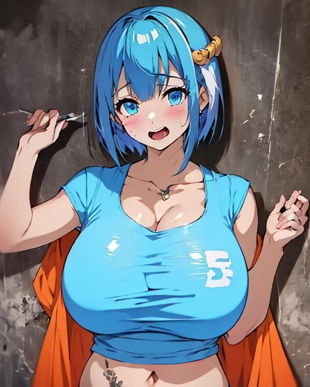 ((masterpiece,Highest quality)), Confused,
work_Pokemon,
1 girl, alone, Blue Short Hair, blue eyes, Yellow hair band, White shirt, Sleeveless, Blue sailor collar, Blue pants, Bright Eyes, (Wear a swimsuit under your clothes:1.4),(School Swimsuit:1.4),
alone, smile, Looking at the audience,Large Breasts,Full Bust,thin,Firm stomach,(Huge breasts),(Broad breasts:1.3),(Full Bust),Big Breasts, Round Breasts ,athlete's chest,thin, (Curvaceous physique) ,Skinny body ,(Firm stomach)
breathe,Sweat,Wet,Grin,Red nose, Heart-shaped pupils, I was annoyed.,Breast close-up,((nsfw))