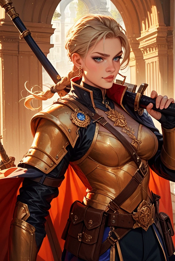 sexy woman, spell sword, wearing armour, cowboy shot