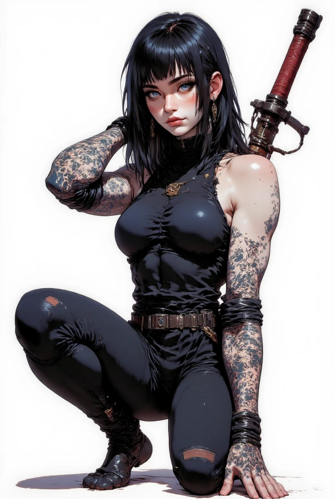 back shot, close-up photo of a woman in black open femdom clothes, full body shot, edgy and bold hairstyle, blond hair, crop top, hotpants, Metal jewelry, Dynamic posture, handsome body, slim figure, small breasts, seductive cyberpunk dark fantasy, Sensual, Gloomy style, dark fantasy mixed with realism, goth girl, dominatrix in play, femdom in play, mistress, seductive, very beautiful goth top model, gothic horror vibes, The Queen of Dark Gothic, Gothic atmosphere, goth woman, Awesome and gloomy, ornamental gothic - cyberpunk, Gothic - Cyberpunk,nude,