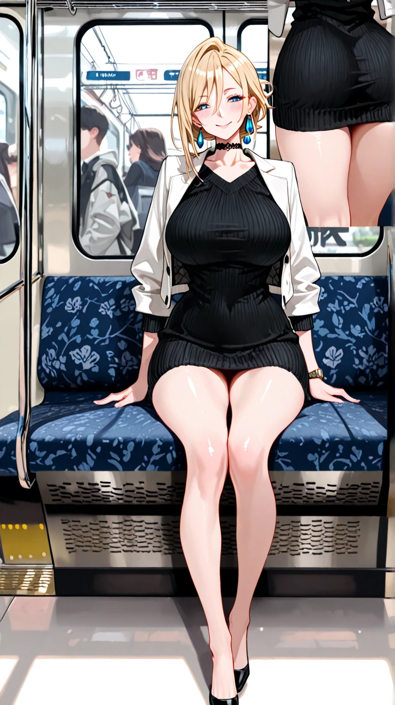 high quality , High resolution , Detailed CG , Long Hair , Modest chest , Brown Hair , Embarrassed expression , Burning cheeks , Commuting , In a crowded train , high school student , uniform , Holding on to the strap , Nipples are visible through the