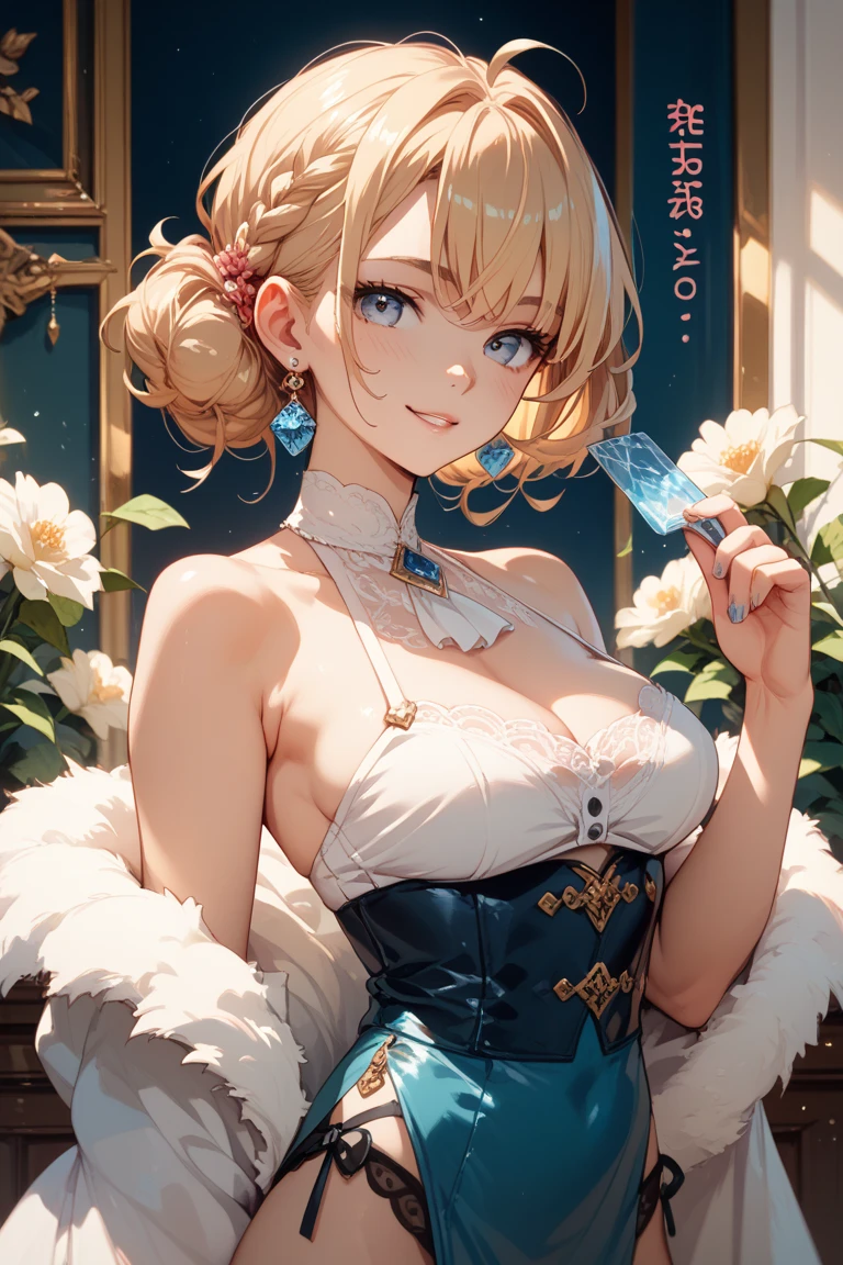 (The highest image quality, master piece:1.2), (Ultra Definition Illustration), (NSFW:1.3), (very cute little queen, 15yo:1.3), (1 girl:1.2), Solo, (shoot from very below:1.3) ,(condescending look:1.3) NSFW, sleeveless, armpits, arms behind head, embarrassed, closed eyes, (sleeveless gorgeous queen red dress with roses:1.3), lying on ded, queen crown, showing dirty panties, Full body, Round baby face, (Glasses, Blonde Short-Cut Hair), (white thigh high pantyhose:1.2), (Evil smile, mean face, Mesugaki smile), Luxurious palace rooms, Fancy Room, RPG Royale, (widely spread leg:1.3),