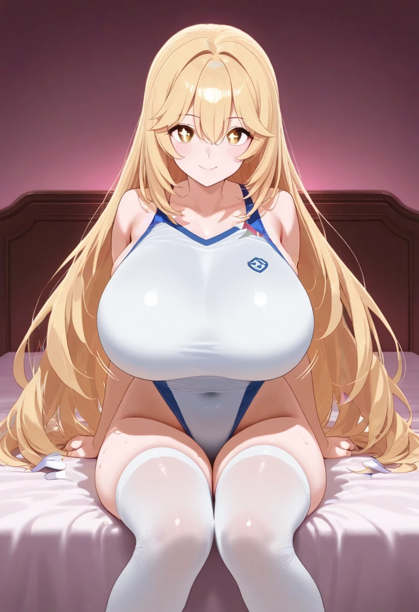 (One girl)、((Blonde Bob))、(Sato Air)、((Big super breasts))、((Chubby))、beautiful girl、((Big thighs))、、((see-through))、((Hanekge))、Blue Eyes、White leotard、(Princess Knight)、Bangs between the eyes、smile