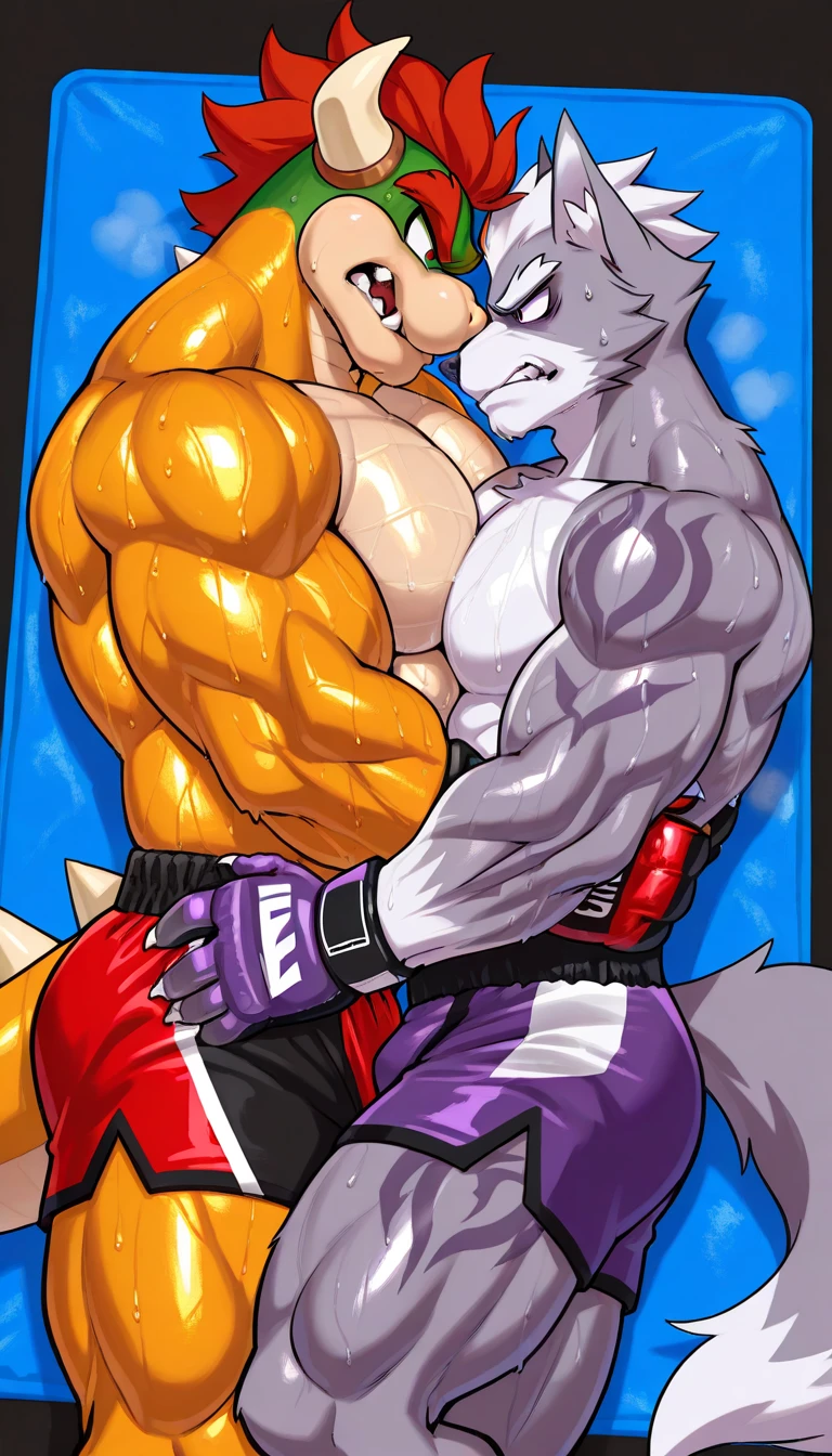 Cat, furry ((antro)), slim build, under water photograph, wearing swimming trunks,  mode, neon lights, cinematic, vibrant, (hypnosis), male, suggestive, bulge, blowjob, lick, wolf, gay, men, canine penis, cum, excessive cum, large penis, shocked expression, cum in mouth, cum in nose, love