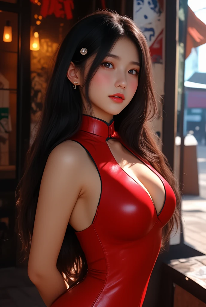 Best Quality, masterpiece, High resolution, 1 girl,chinese dress,hair ornament,collar, jewelry,beautiful face,upon_body, Tyndall effect,photorealistic, Dark studio, edge lighting, Two tone lighting,(very detailed skin:1.2), 8k uhd, DSLR, Soft lighting, high quality, volumetric lighting, Sincere, Photography, High resolution, 4k, 8k, bokeh, by rubio,