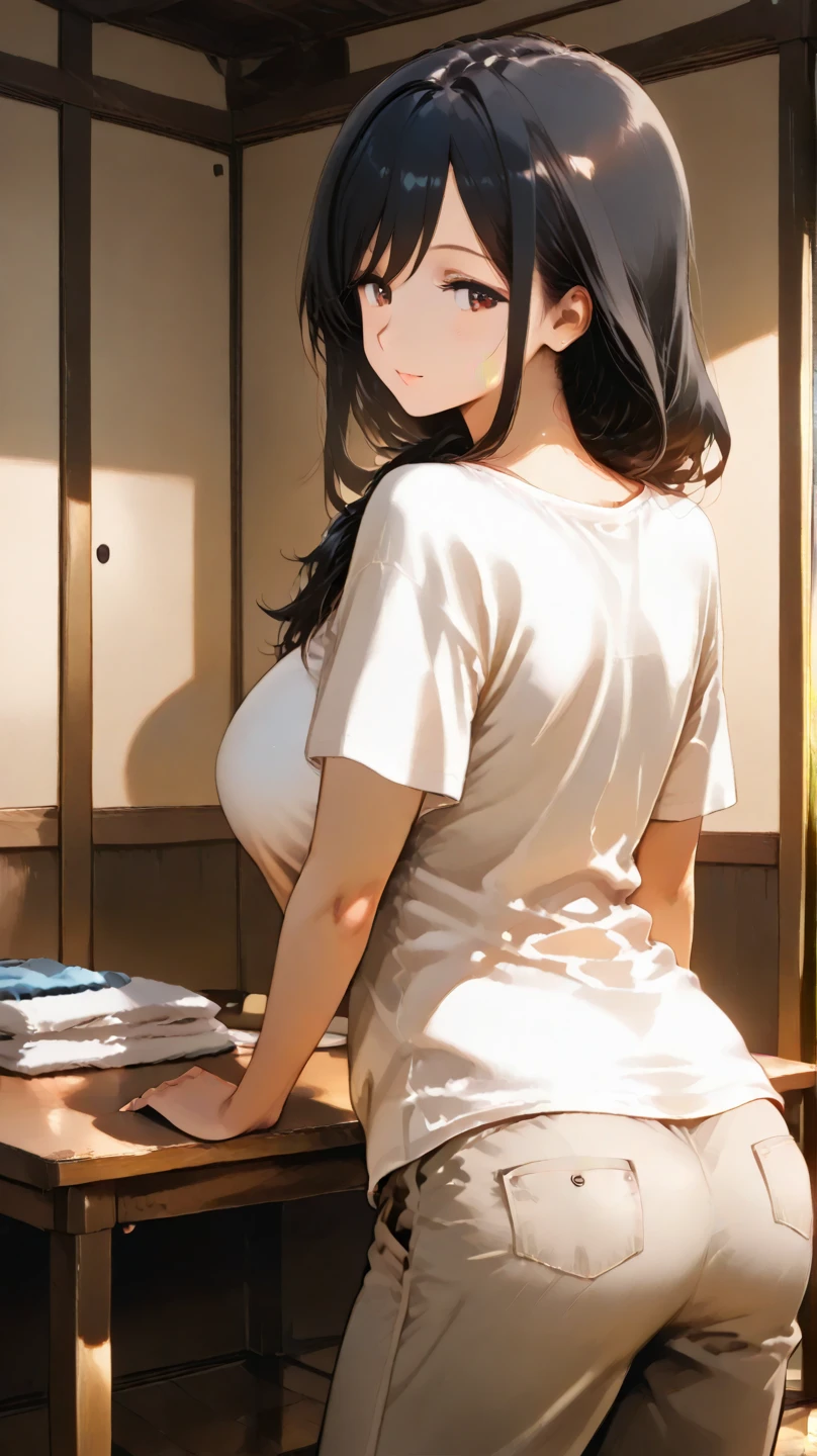 masterpiece, highest quality, One Girl, Thighs, beautiful girl, Small waist, Official Art, RAWphotograph,colorful、Bright lighting、Face Light, Ultra-realistic, High resolution, photograph, Bright lighting、, Highly detailed eyes and face,Symmetrical face, whole body、Large Breasts、Long Hair、チラリと見えるThighs、Beautiful cleavage、smile、lipstick、Twin tails、whole body、Embarrassing、High heels、I try to embrace you with both hands、lace shirt、just out of the bath、Sleep on your back、Lying down、(Spread your legs)、Pants that fit perfectly on clear skin