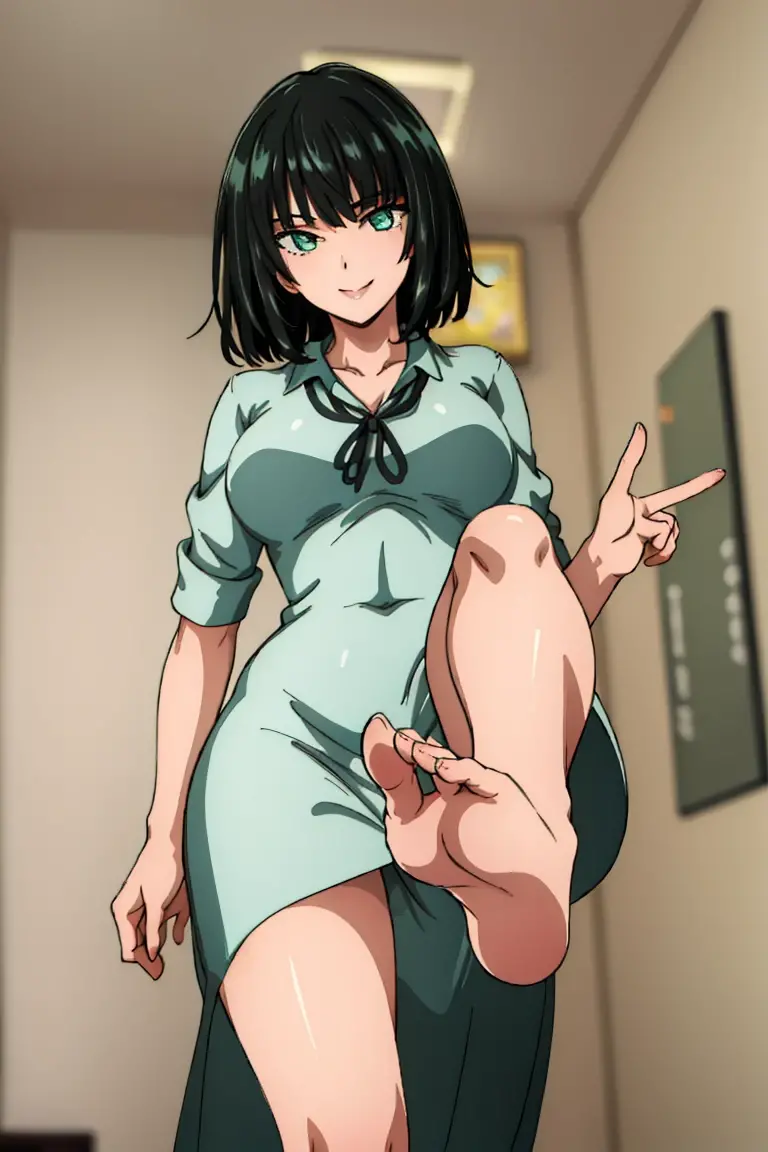 (Masterpiece of Art, best quality specialist), 1 girl , Fubuki, Dazzling, , indoors,white Bikini , white panties, Green top, showing feet , 5 Fingers, naked feet , Close to viewer , smile, another, another,
