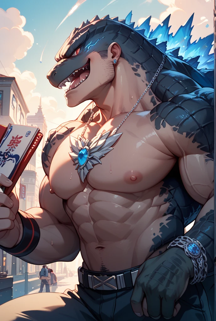 Highest quality、Sexy Baby Blue Lizardman, Skimpy micro underwear、Lizard head、Sweat、Embarrassing、Gay、Western background、Crotch close-up、cute、Leather Handbags、Knee-high socks、Choker of Hearts、White Breath、Licking lips、Drooling、Obscene language、Pink steam、、strip、Sheriff Vest、Angle looking up from below、A magazine cover-style illustration of a man wearing string panties、Cowboy hat、Gunman、bed、salute