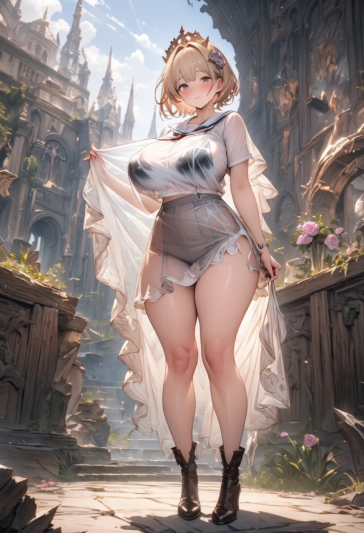 Highest quality、masterpiece、High sensitivity、High resolution、Detailed Description、Slender women、A cup bust、Glasses、Circle of angels overhead、Large wings of an angel、Landing on the desolate land、