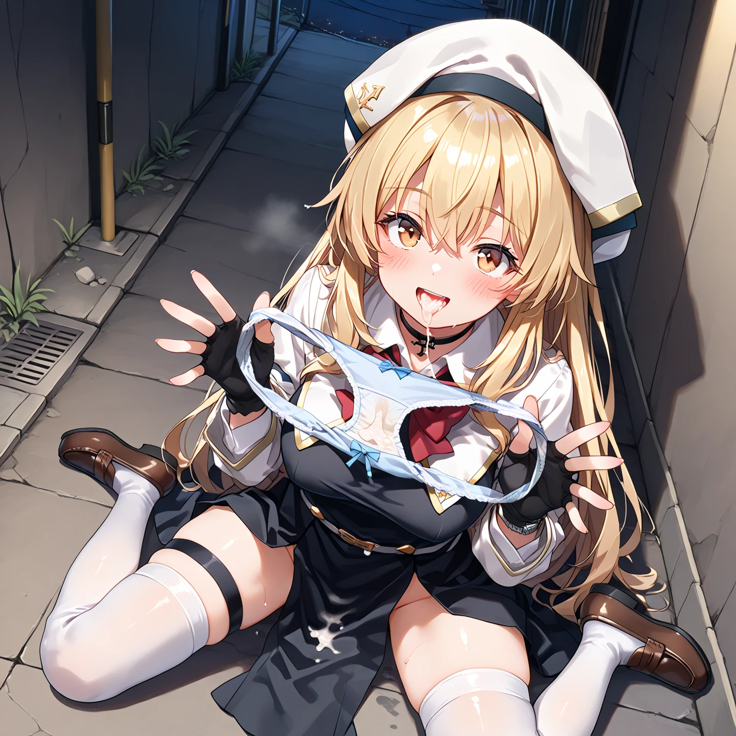 ((best quality,extremely detailed,incredibly absurdres,extremely detailed cg,more details,ultra-detailed:1.2)),NSFW,(((clothed female nude male:1))),(aerial:1.2),(from_above:1.1),
1girl,shiny_skin,collarbone,thin,thighs,((hollow eyes:1.2)),yellow eyes,blonde hair,exquisite eyes,eyebrows_visible_through_hair,(golden drill bit curled princess curled long hair),medium breasts,cleavage,navel,
(bridal_veil:1.1),(lace-trimmed_sleeves:1.2),(White lace over-the-knee socks:1.1),(wedding_band:1.1),torn_thighhighs,
((lying:1.1)),on_back,looking at viewer,hetero,(scared:1.1),((flustered:1.2)),blush,sweat,((heavy_breathing:1.2)),open mouth,((tears:1.1)),pillory,pubic hair,pussy,vaginal,( petpeeing:1.1),((pee)),(pussy_juice:1.1),leaking precum,cum dripping from vagina,suggestive fluid,vaginal sex,female fertilization,((excessive cum)),(cum on hair),(cum in mouth),(cum on arms),(cum on breasts),(cum on pussy),(cum on thighs),(cum dripping off thighs),(cumdrip),(dripping cum),
(pov:1.2),((1boy:1.1)),nude,grabbing,(penis:1.1),erection,male pubic hair,inserting into the vagina:1.2,sex,cum,(vaginal ejaculation),
basement, iwanaga kotoko, beret