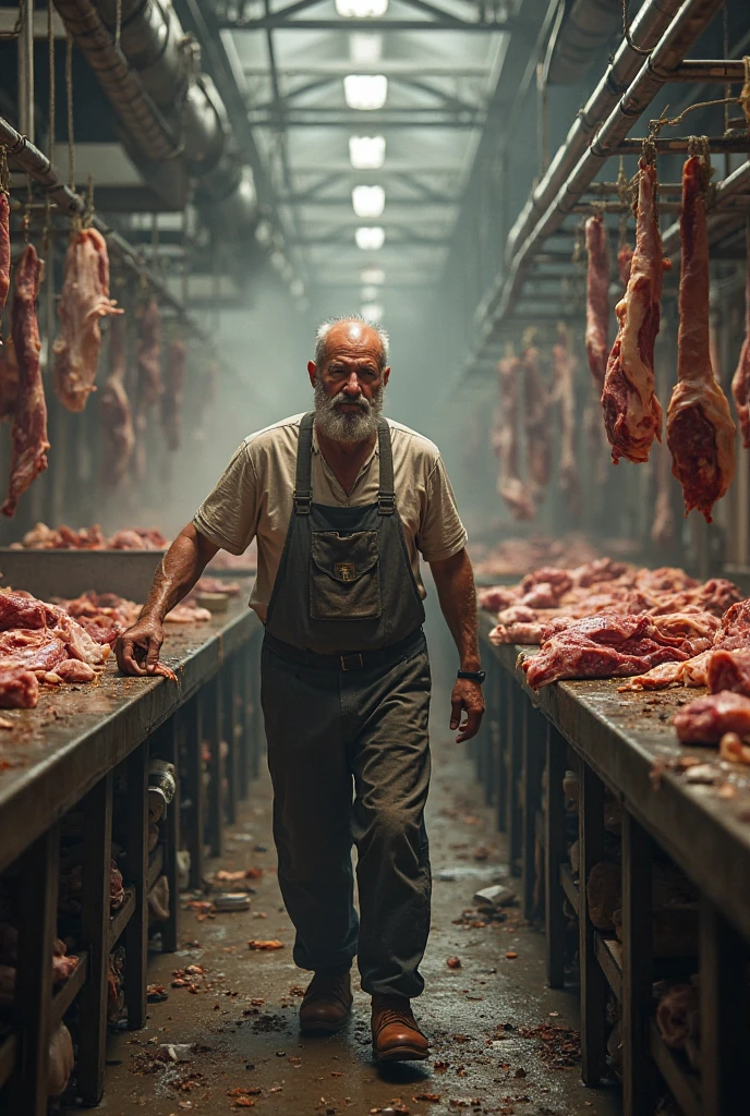 there is a man standing in front of a large amount of dead animals, made in unreal engine 5, unreal engine. film still, rendered in unreal engine 5, meat factory, made in unreal engine, created in unreal engine 5, made in unreal engine 4, photorealistic cinematic render, cinematic realistic photo, anton fadeev 8 k, realistic scene