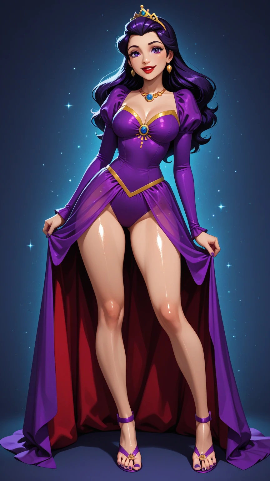 Dark magician girl beautiful smiling and sensual with her statuesque body goddess of the night with big breasts and huge hips full body wanting to get out of the screen 
