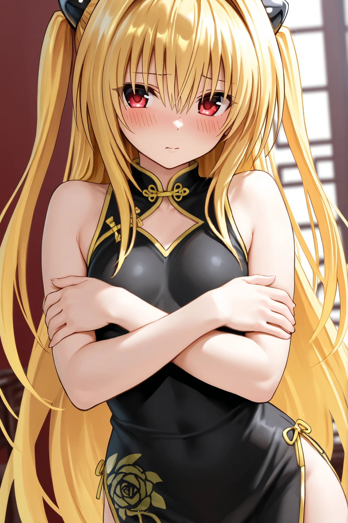 Beautiful long blonde hair　Naked Girls　Gold Tiara　Embarrassing　Tears overflow from my eyes　　chain leash　collar　viewer holding leash