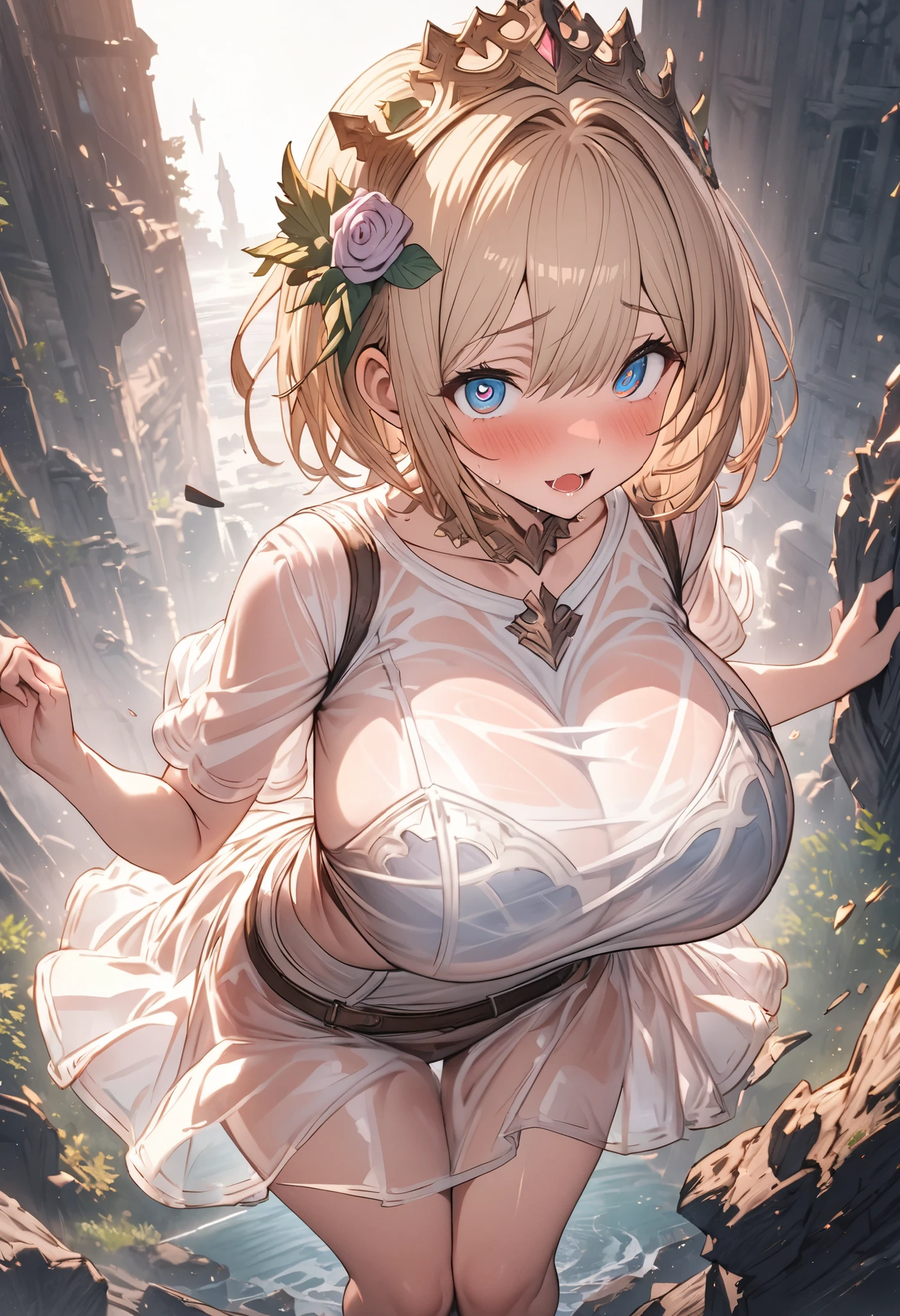 1 girl, blonde bob hair, heart shaped eyes, ♡, big breasts, lace queen, {girl with blonde bob hair named nao}, (Pink eye color), {race car}, (smile), bright background , mole under eye, Star-shaped choker, (masterpiece, highest quality), very detailed, highest quality, official art, beautiful and aesthetic: 1.2), (1 girl), very detailed, (geometry art: 1.3), colorful, most detailed ,(garden,beautiful flower々), (masterpiece, highest quality), official art, beautiful and aesthetic: 1.2), (1 girl), very detailed, (geometry art: 1.3), colorful