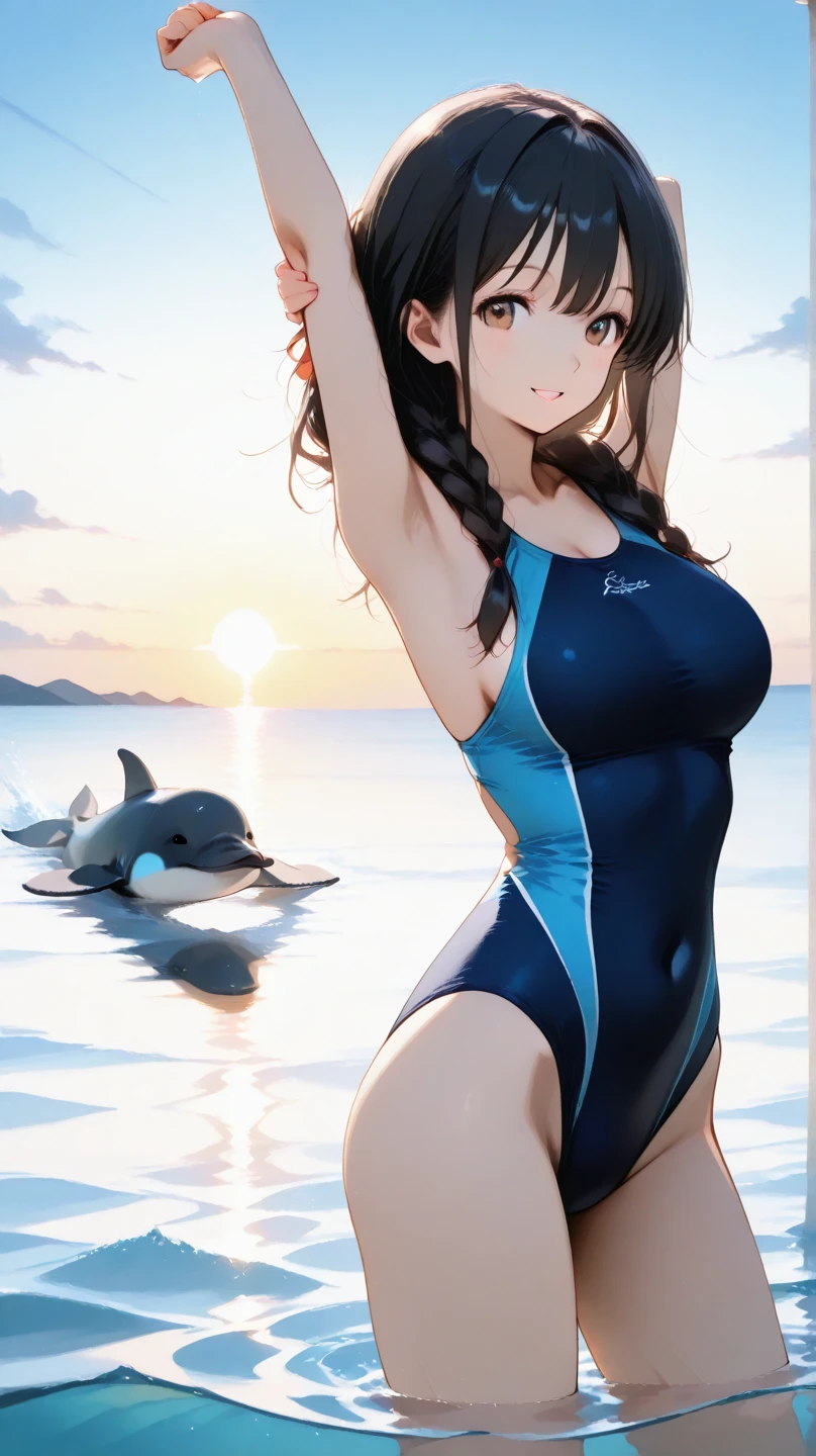 最high quality、best image quality、masterpiece、girl((20-year-old、 By becoming、vest bust、medium bust,wide open breast tea、shining eyes, silver water hair、long hair、thin,highest valley、blue sports bra、blue sports pants,diamond earrings、Wristband、black gloves、swim、Ocean)),high quality、beautiful art、background((深Ocean、Ocean、shark、Dolphin、killer whale、whale))、Flight、debris flies、Depth of written boundary、movie、visual art、perfect art、8K,genuine、Dynamic Performance