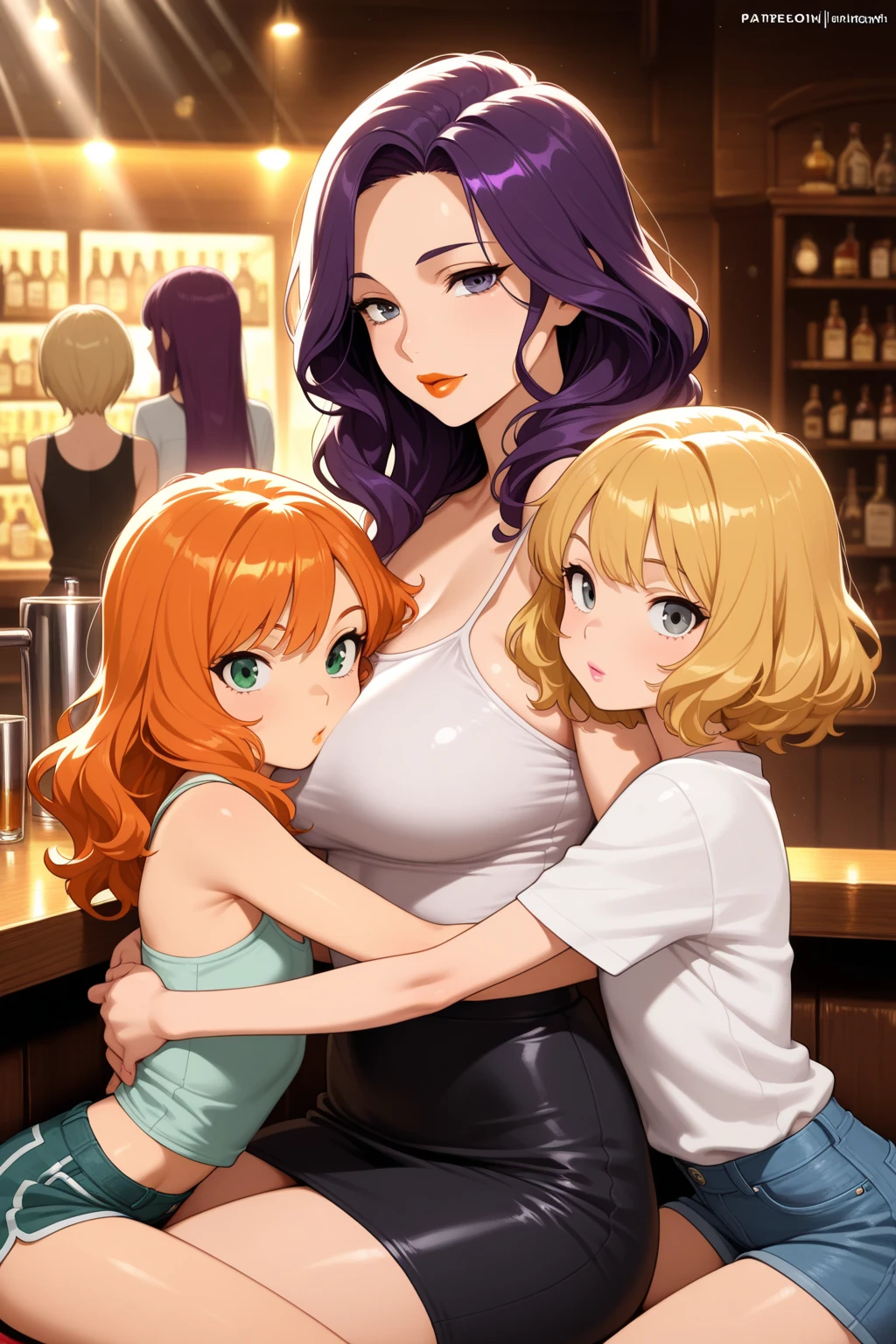 (masterpiece),(ultra-detailed), (high quality), (high resolution), (best quality:1.5, highres, UHD), highres, absurd, ultra detail, ultra quality, Ultra resolution, 16k, ((3heads:1.5)), (yellow orange hair),  (black hair), (white hair)(different hairstyles),  eyes, casual wear, (gray turtleneck sweater), (sleeveless sweater), strong and confident expressions, ((kindergarten)), (smiling), green construction helmets, ((three headed girl))