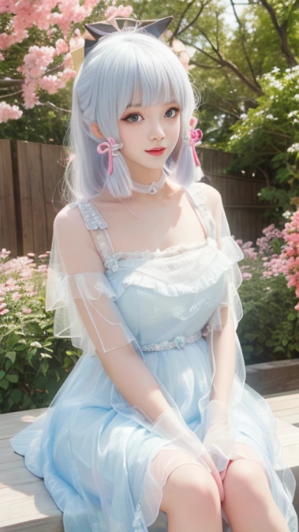 (VI-000020:1.2), (ultra photoRealistic:1.3), (masterpiece:1.4), 最high quality, ((Realistic)), high quality, Super detailed, ((Realistic anime face)), ((Realistic skin)), ((Realistic body)), ((Sexy pose)) (最high quality:1.1), (figure:1.05), (One girl:1.05), (cute:1.05), (Beautiful attention to detail:1.05), (Cinematic Light:1.1), Light blue highlights, Pink hair all over, One girl, cute tyrant portrait, Aqua Hair, Bright Eyes,  White Dress, Temple, Viewer forest warcraft landscape view