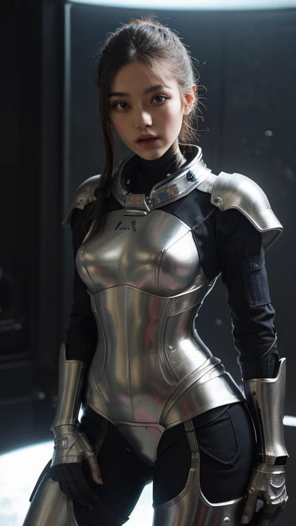 complex 3d render ultra detailed of a beautiful porcelain profile woman android face, cyborg, robotic parts, 150 mm, beautiful studio soft light, rim light, vibrant details, luxurious cyberpunk, lace, hyperrealistic, anatomical, facial muscles, cable electric wires, microchip, elegant, beautiful background, octane render, H. R. Giger style, 8k, best quality, masterpiece, illustration, an extremely delicate and beautiful, extremely detailed ,CG ,unity ,wallpaper, (realistic, photo-realistic:1.37),Amazing, finely detail, masterpiece,best quality,official art, extremely detailed CG unity 8k wallpaper, robot, silver helmet, full body shot