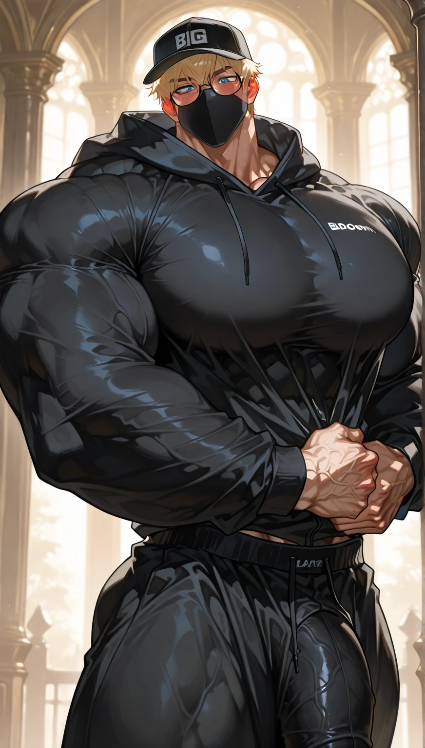 Mature man, best qualities, mercenary, wearing only panties, black sports shorts, white socks, bandage wrapped in one hand, bad, masterpiece, super high resolution, detailed background, reality, illustration, single, 1 boy, muscle man, beard, gym, muscle, facial hair, volumetric lighting, depth of field, wheezing, raised crotch, handsome movements, big dynamics