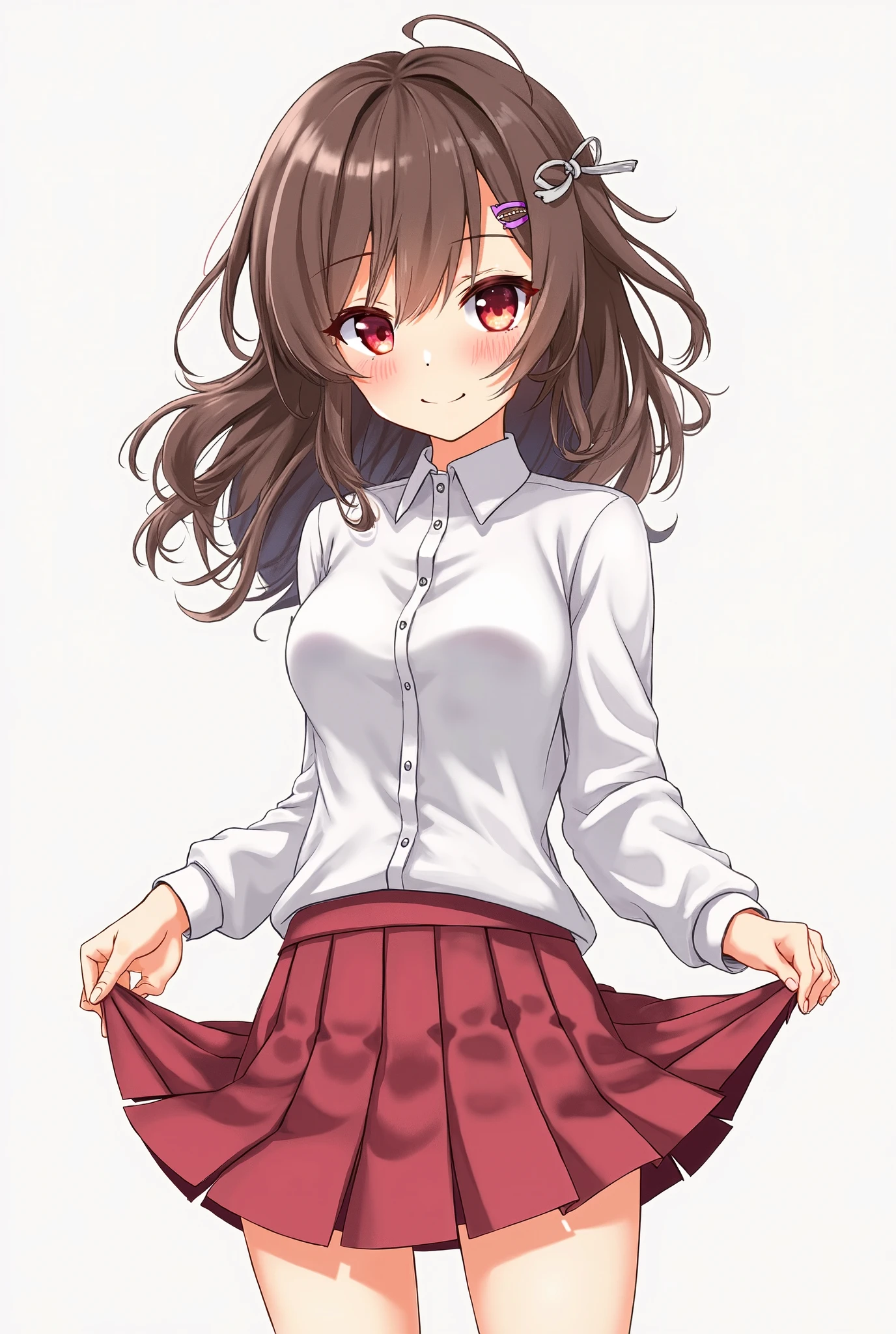 high resolution,smile,woman,woman1人,adult,Clear,cute, Brown Hair,BREAK, Brown eyes,BREAK,
high school girl,uniform,White shirt,Pink checkered pleated skirt,BREAK,
Facing forward,BREAK,Pink background,