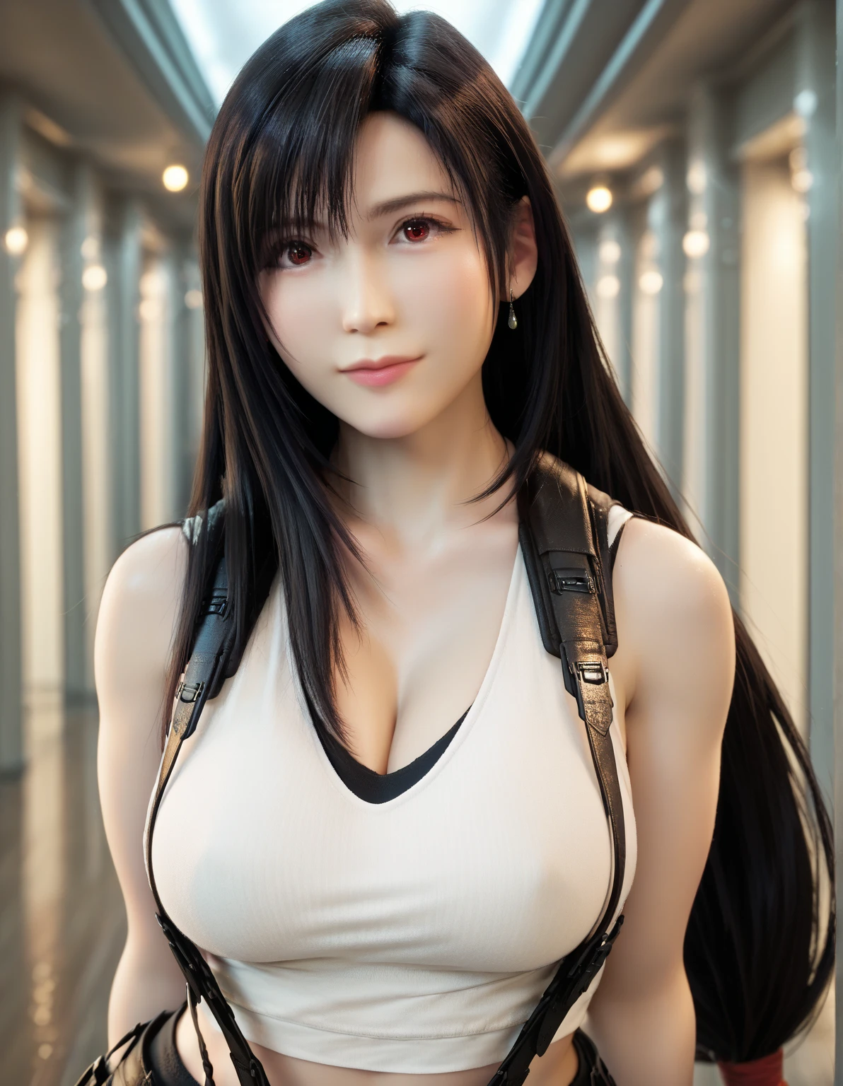 1girl in, Solo, Long hair, Colossal tits, Looking at Viewer, super detailed skin, Unity 8k壁纸, Realistic, Sexy High Quality, Ultra High Resolution, realisticeyes, perfect bodies, (Delicate hands), (Ultra detailed hands), (Perfect hands)、Detail Eye、erotick、Lustrous hair、(((Tifa_Eta,Tifa_outfit,Bursting breasts)))、((seducting smile)),sofa