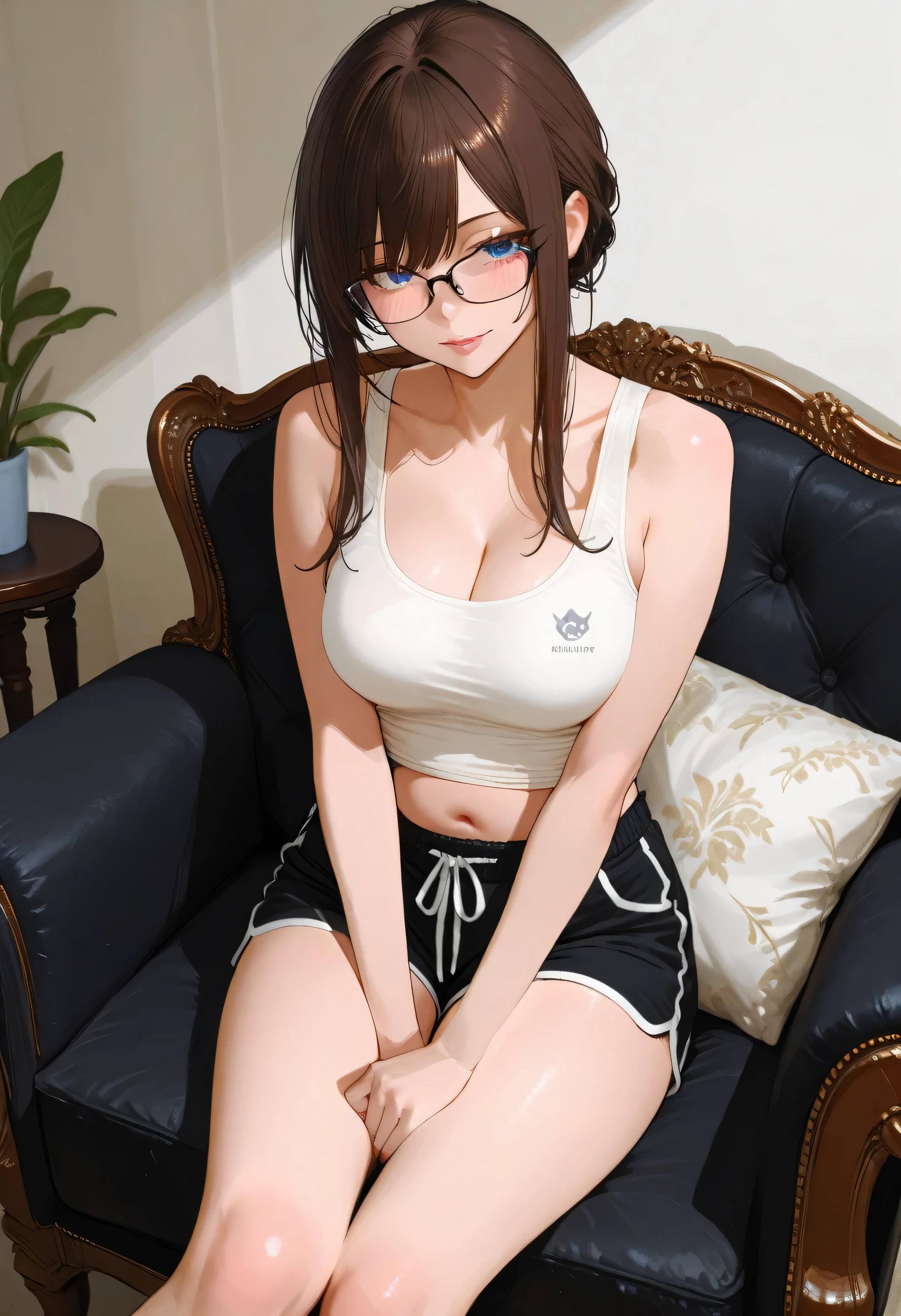 (((mature milf)))、short hair、big breastarried woman、sunburn後、sunburn、sports bra、Breasts away from cleavage、black hair、nsfw、Sex、sex、masturbation、Pussy、pubic hair、これからSexする、Pussyが見える、Underwear about to come off、Pussyを開く、big ass、Glasses、Tie back hair