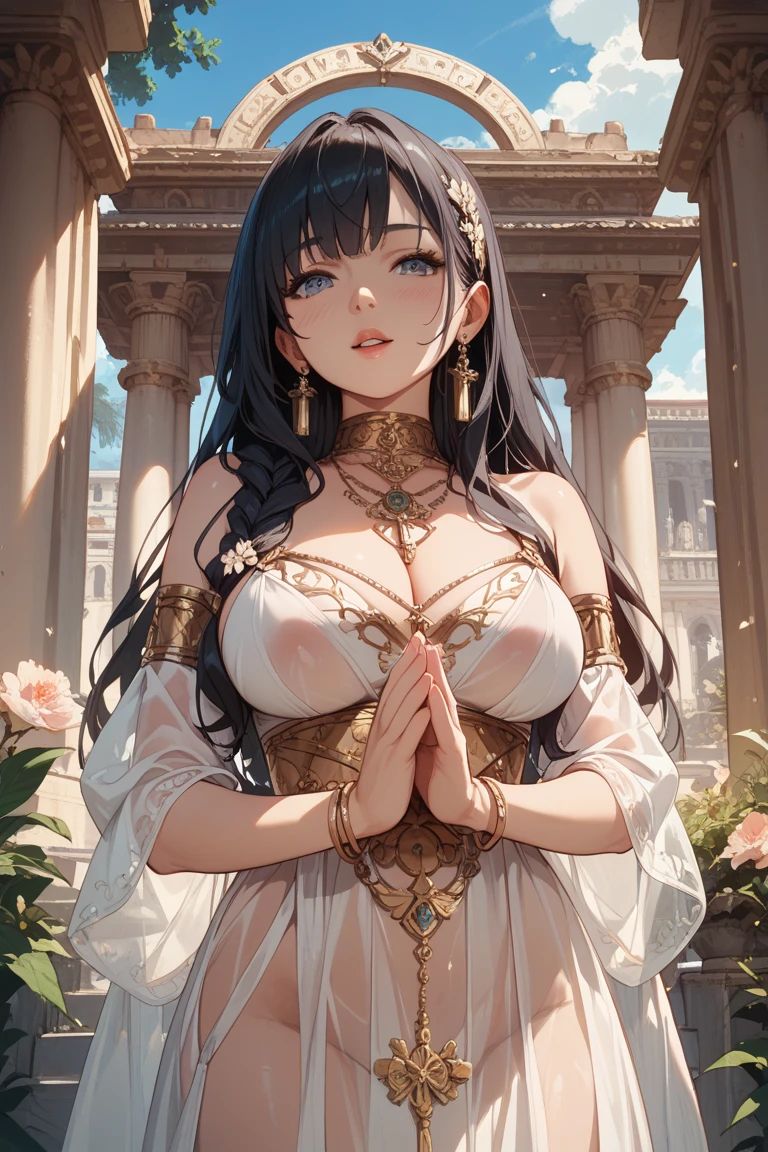 (highest quality,high resolution,(Ultra high fine mesh,4K), (ultra high resolution,8K),muste piece:1.2), (perfect anatomy,anatomically accurate), (angle from below), (soft lighting, rendering), Close ~ eyes, (girl doing yoga), (surrounded by nature), (((Shining magic circle))), Peaceful and calm background Beautiful and detailed eyes, flowing long hair, yoga clothes, elegant pose, soft and gentle lighting, (very detailed and beautiful face), professional photography techniques, Bright colors, natural light, (very detailed and beautiful face), (large breasts:1.3), (Mysterious), mindfulness meditation, photorealistic