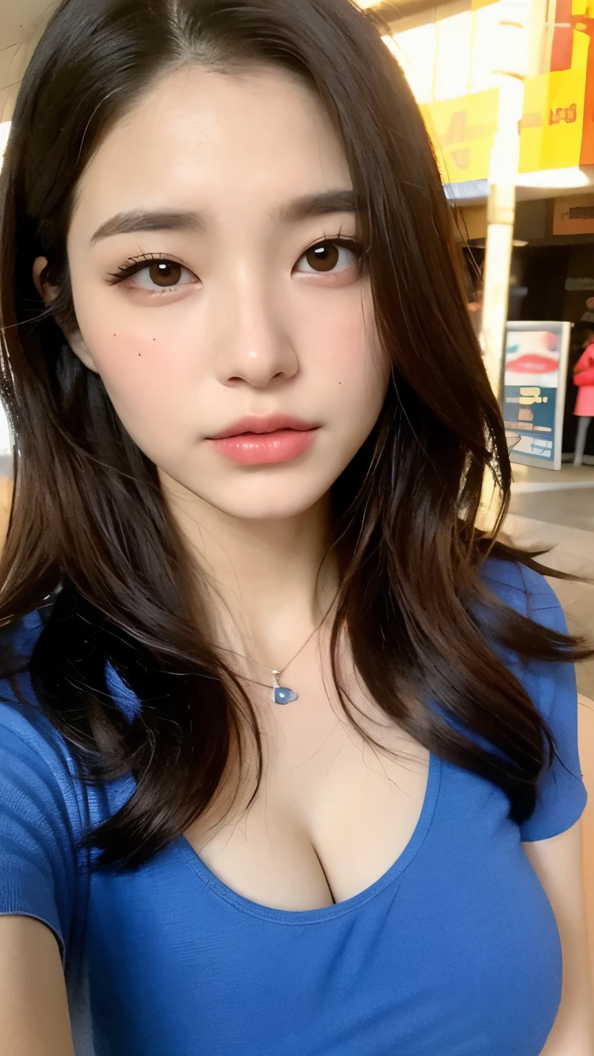 ,(tareme:1.4),(cute face),huge breasts,(beautiful japanese idol),light makeup,happy,straight hair,tongue,sweaty,look at viewer,off-the -shoulder sweater,shiny skin,cleavage,fellatio gesture,