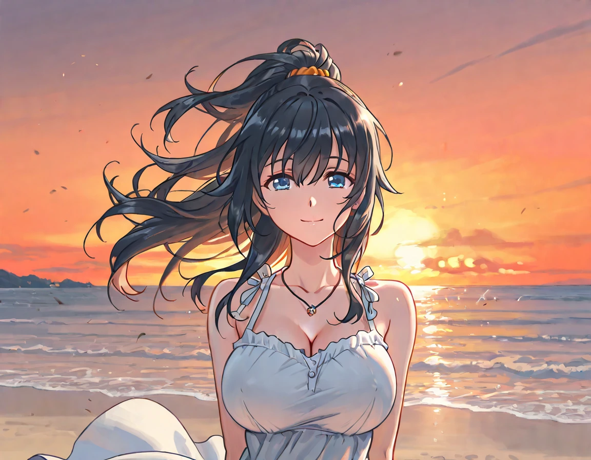 nar_red_sunset,Smile,portrait,Sunny,Off the shoulder dress,big breasts